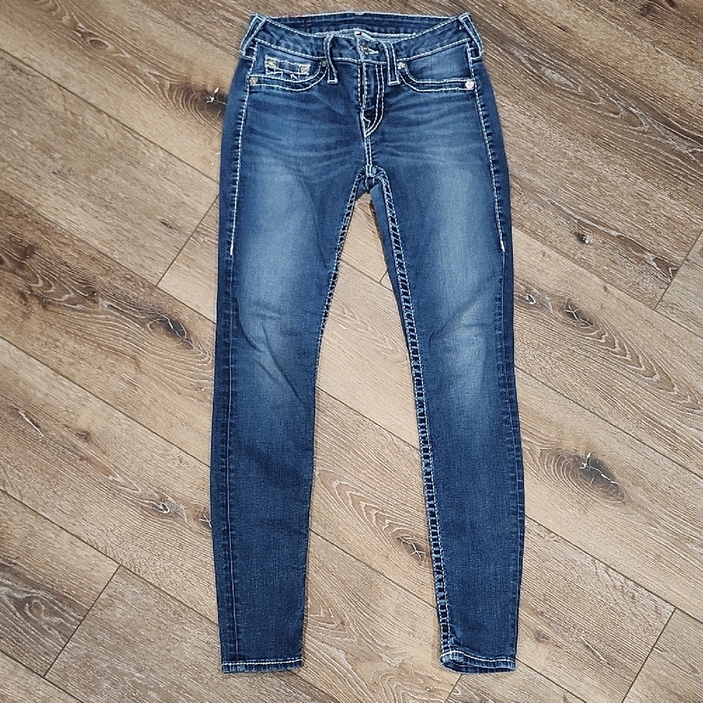EUC True Religion Super Skinny Dark Indigo Classic Casual Jeans Designer Size 28